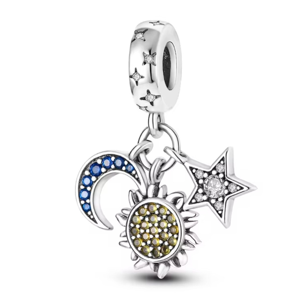 NEW S925 Sun, Moon, Star Dangle Pandora Style Charm